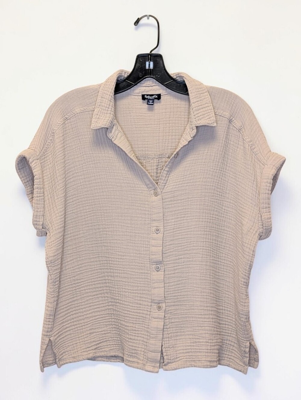 Splendid 100% Cotton Double Gauze Button Front Shirt Top XS Beige Neutral
